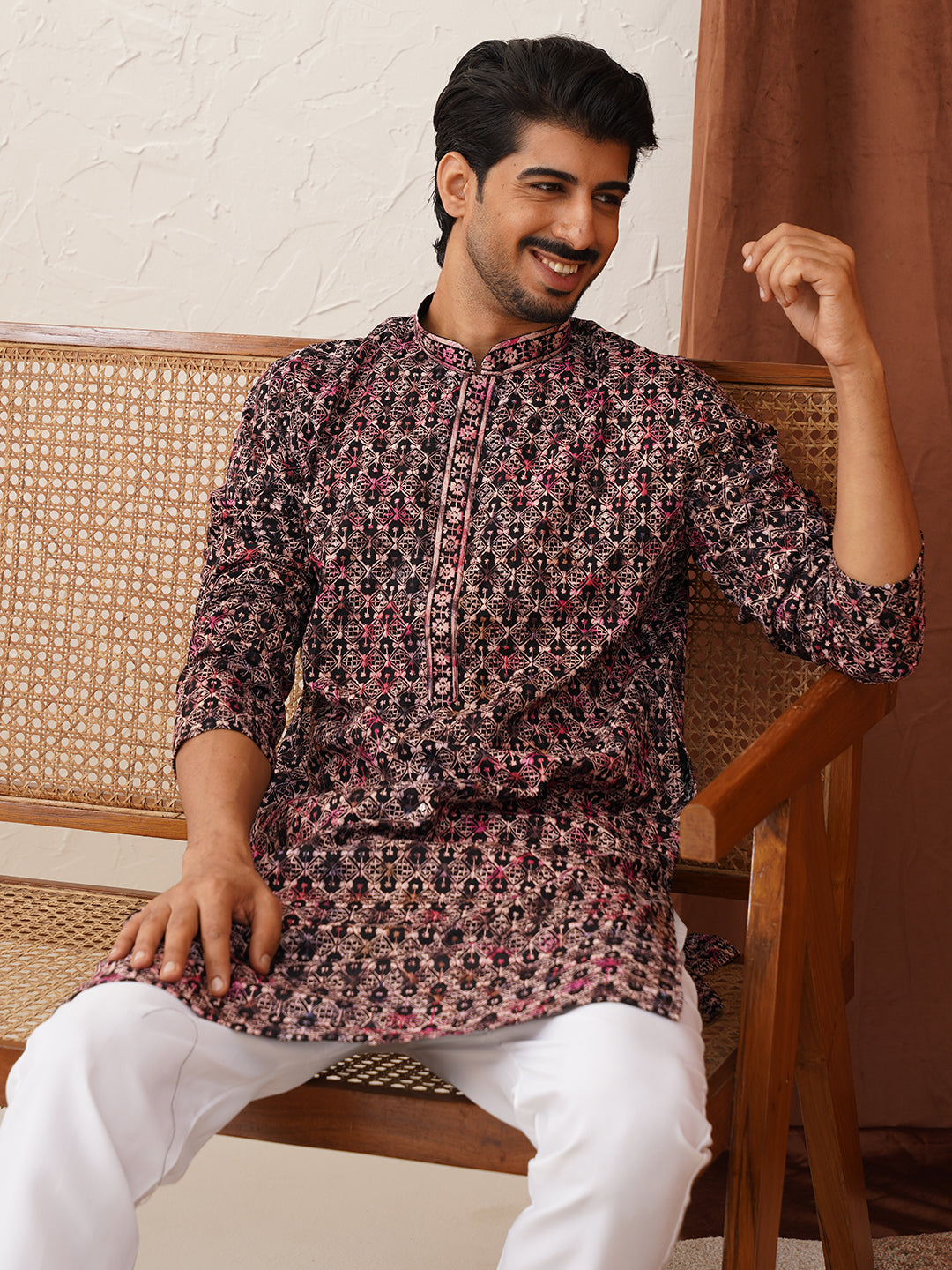 Embroidered Viscose Kurta Set For Men ( JOKP P 5122Peach )