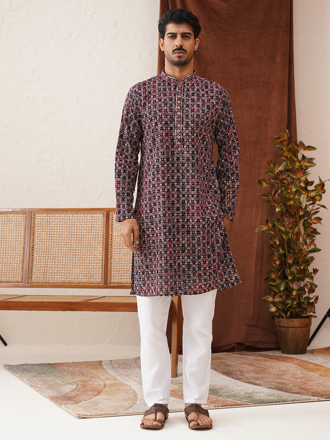 Embroidered Viscose Kurta Set For Men ( JOKP P 5122Peach )