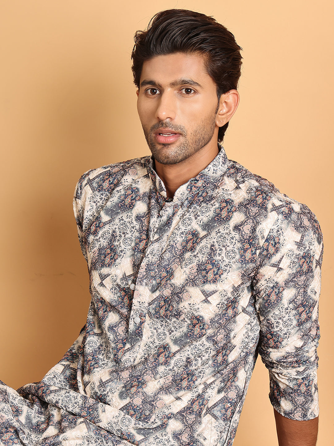 Chikankari Embroidered & Printed Kurta Set ( JOKP P 5123Grey )