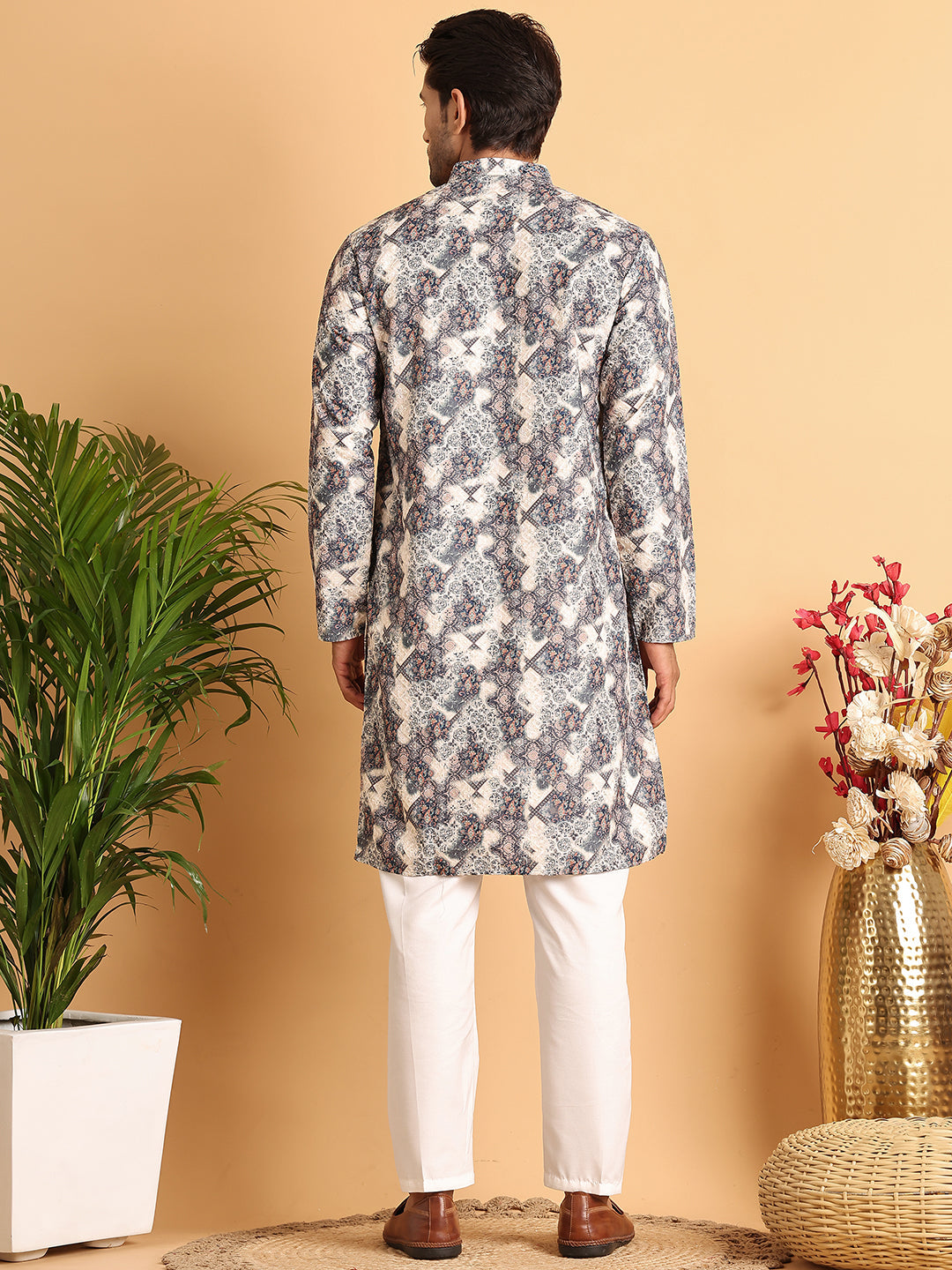 Chikankari Embroidered & Printed Kurta Set ( JOKP P 5123Grey )