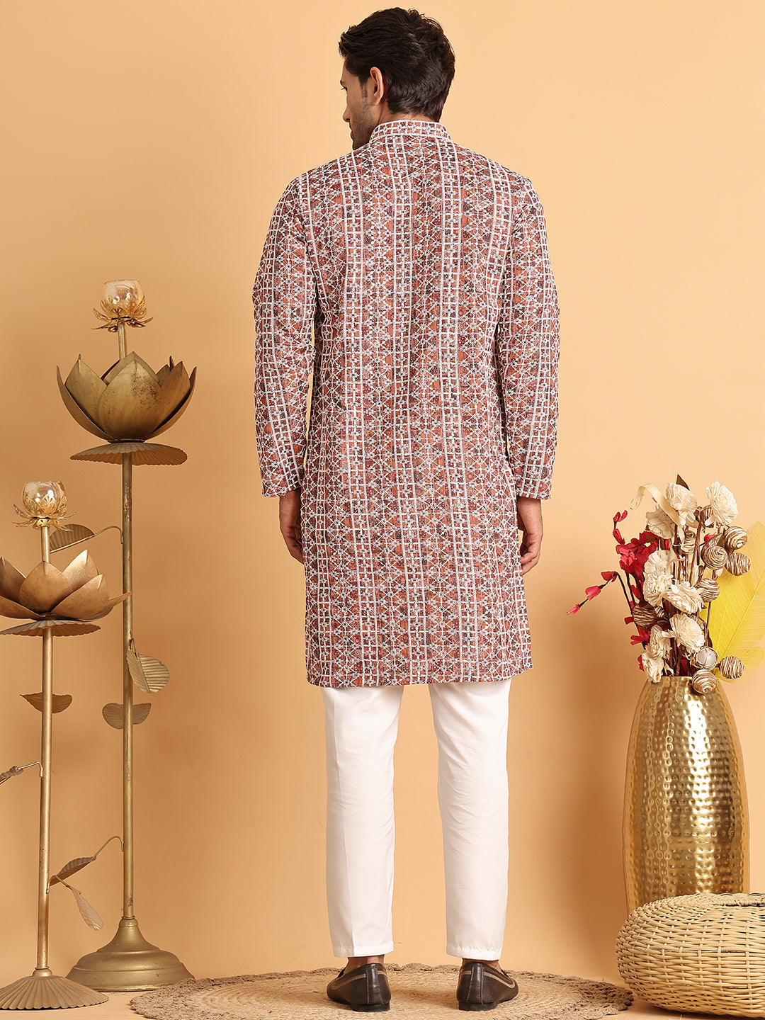 Embroidered & Printed Kurta Set For Men ( JOKP P 5124Brown )