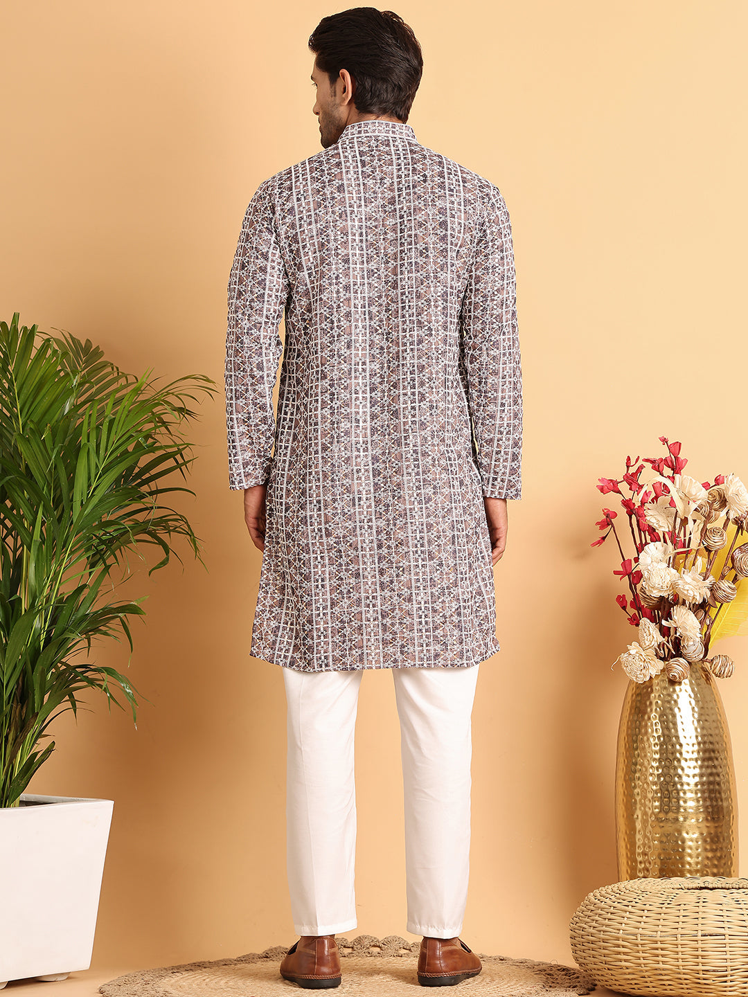 Embroidered & Printed Kurta Set For Men ( JOKP P 5124Coffee )