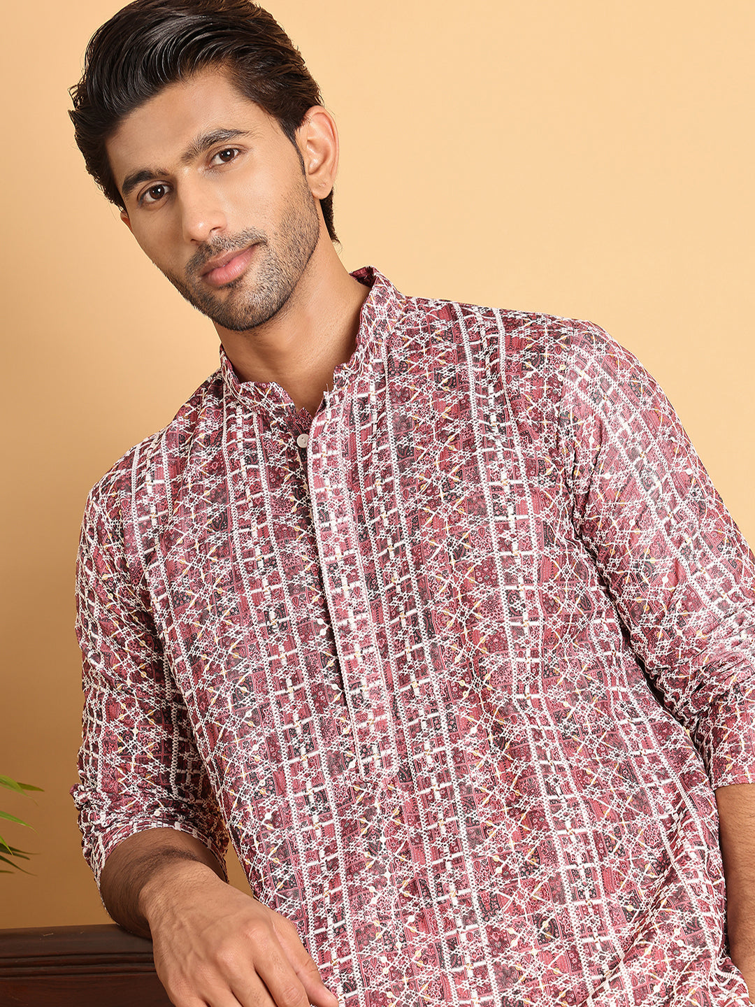 Embroidered & Printed Kurta Set For Men ( JOKP P 5124Maroon )