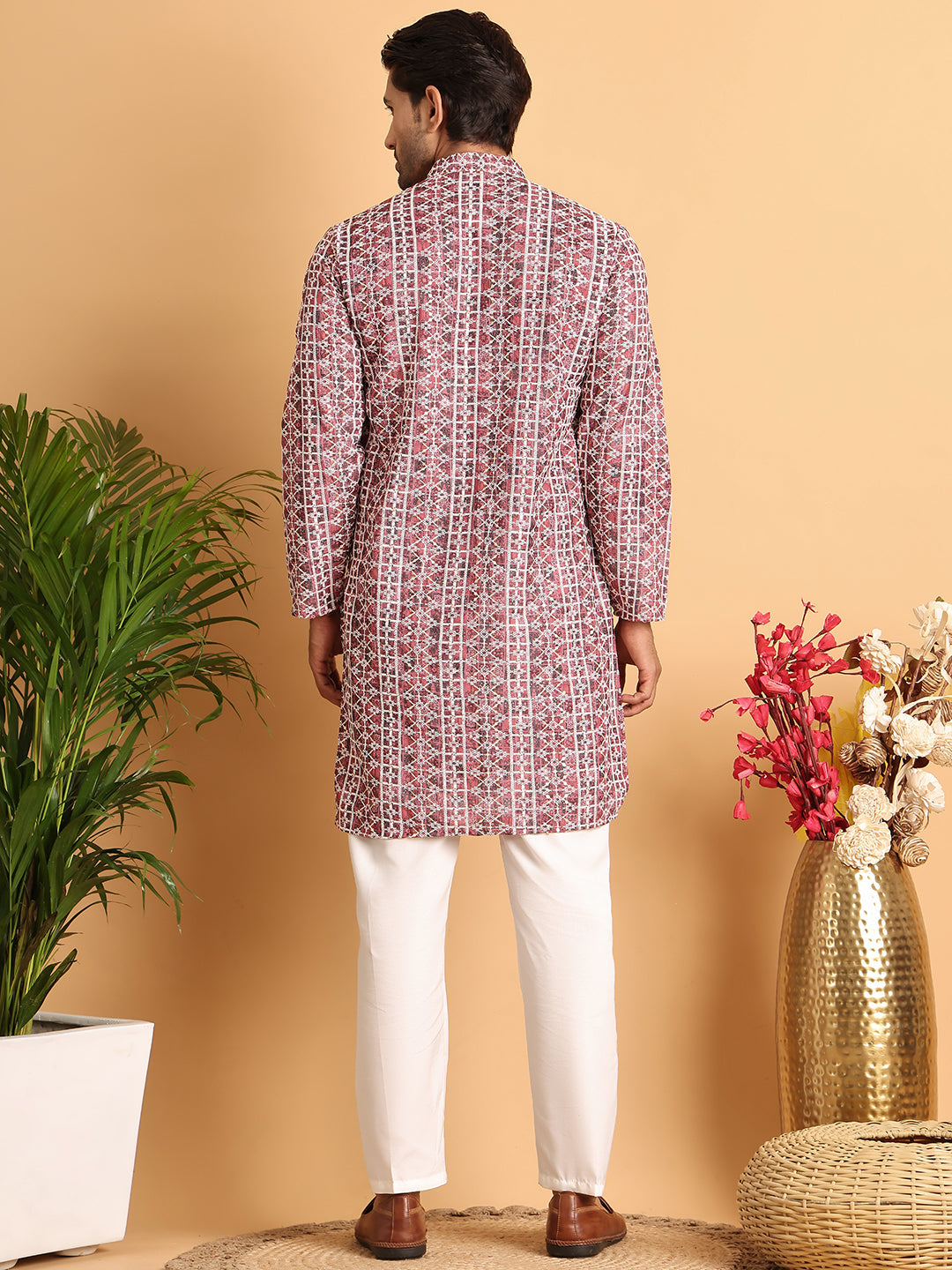 Embroidered & Printed Kurta Set For Men ( JOKP P 5124Maroon )