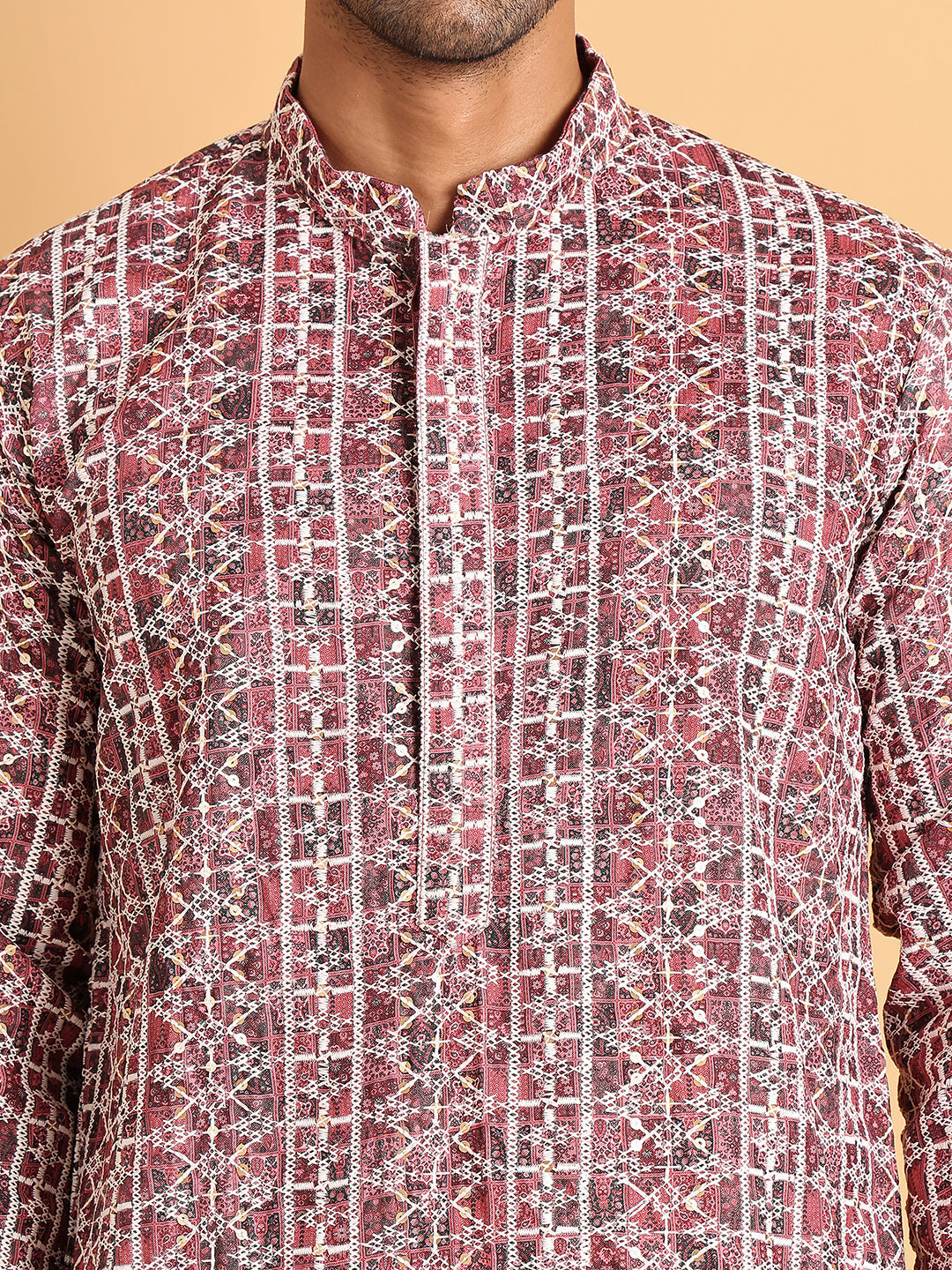 Embroidered & Printed Kurta Set For Men ( JOKP P 5124Maroon )