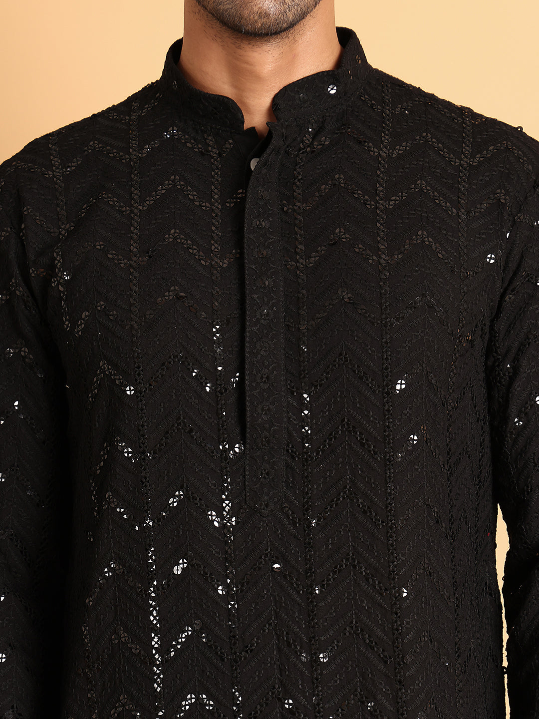 Embroidered Sequined Viscose Straight Kurta Pyjama ( JOKP P 5125Black )