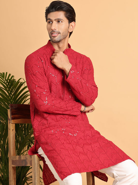 Embroidered Sequined Viscose Straight Kurta Pyjama ( JOKP P 5125Maroon )