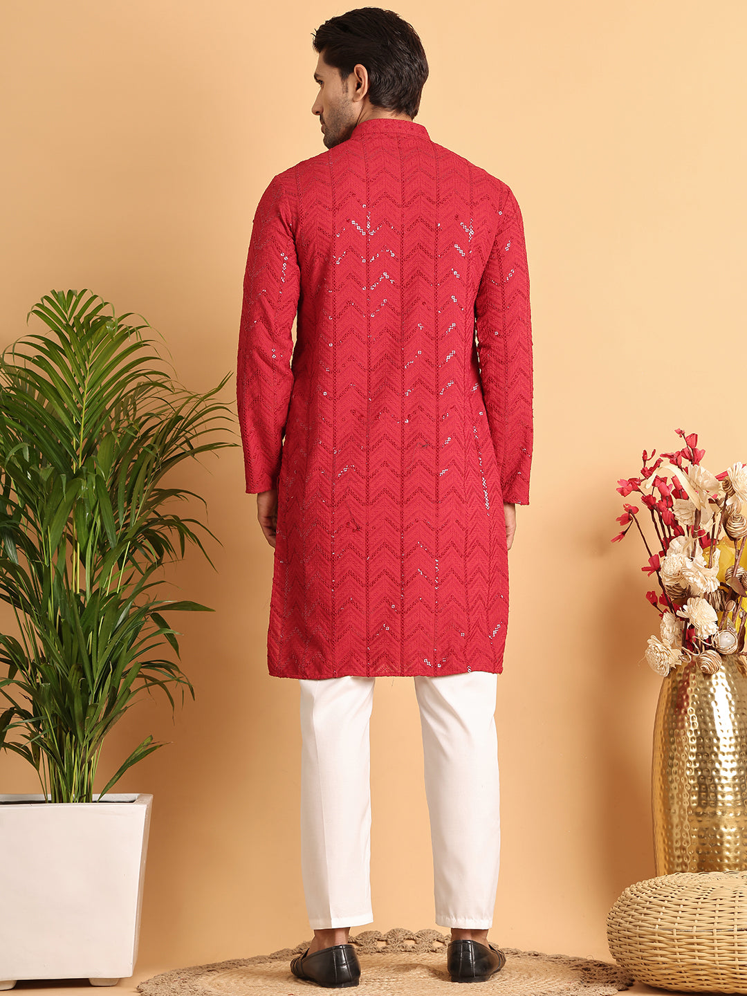Embroidered Sequined Viscose Straight Kurta Pyjama ( JOKP P 5125Maroon )