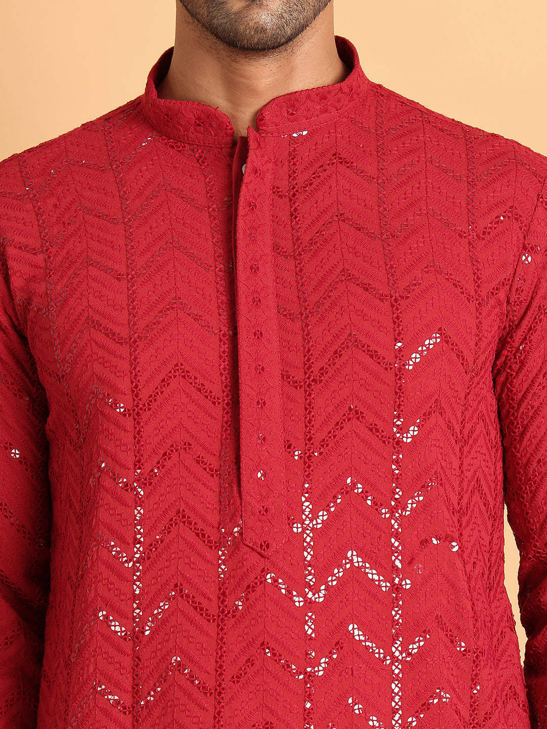 Embroidered Sequined Viscose Straight Kurta Pyjama ( JOKP P 5125Maroon )