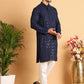 Embroidered Sequined Viscose Straight Kurta Pyjama ( JOKP P 5125Navy )