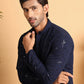 Embroidered Sequined Viscose Straight Kurta Pyjama ( JOKP P 5125Navy )