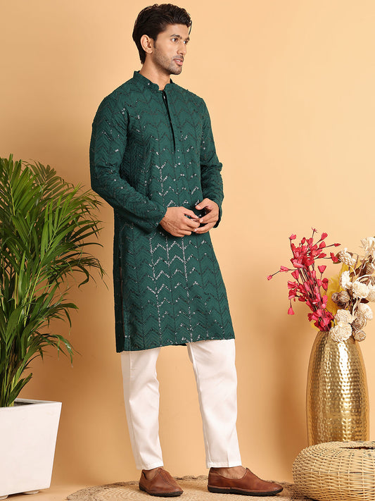 Embroidered Sequined Viscose Straight Kurta Pyjama ( JOKP P 5125Olive ) [FF] [A-9-10]