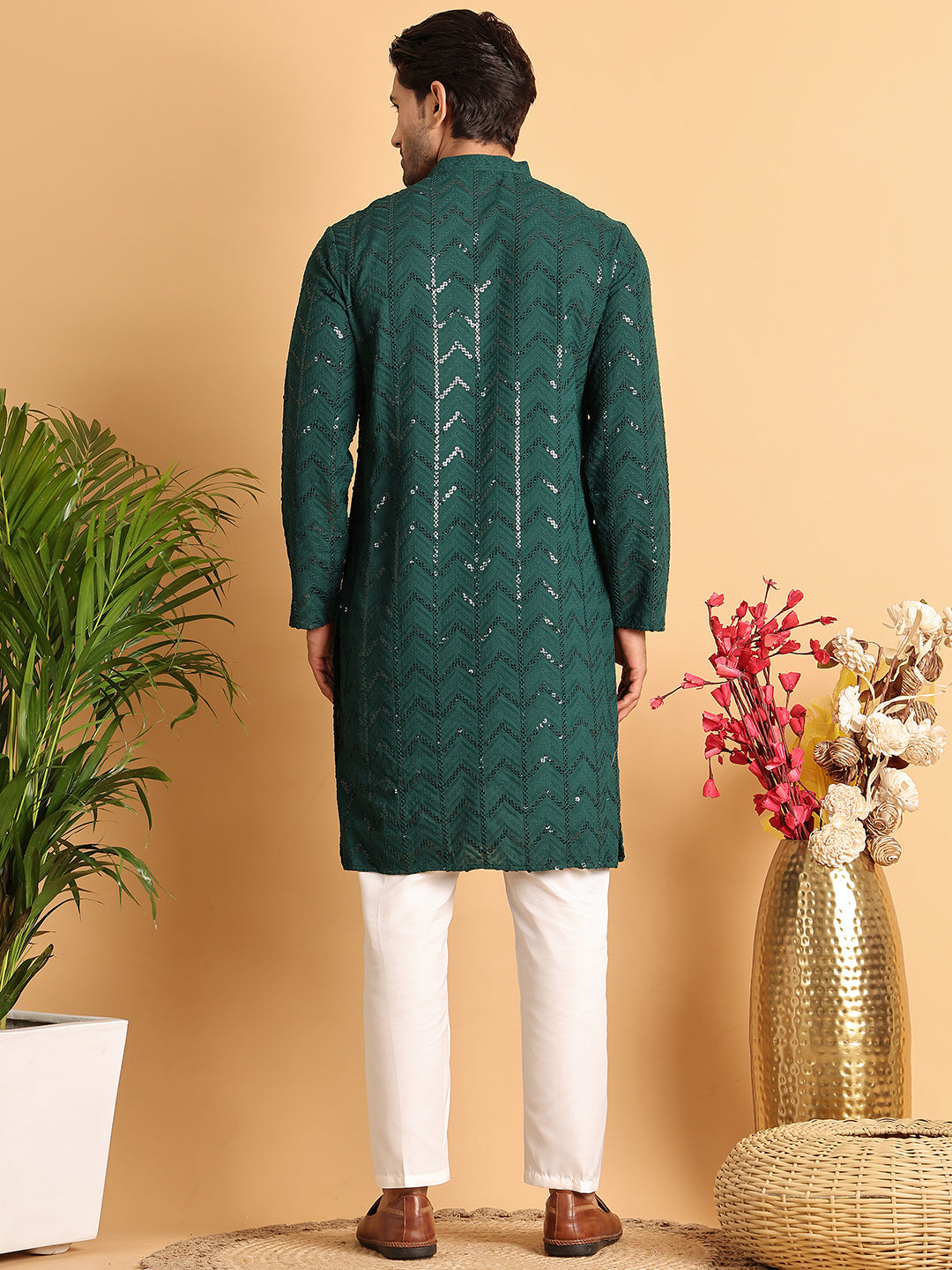 Embroidered Sequined Viscose Straight Kurta Pyjama ( JOKP P 5125Olive ) [FF] [A-9-10]
