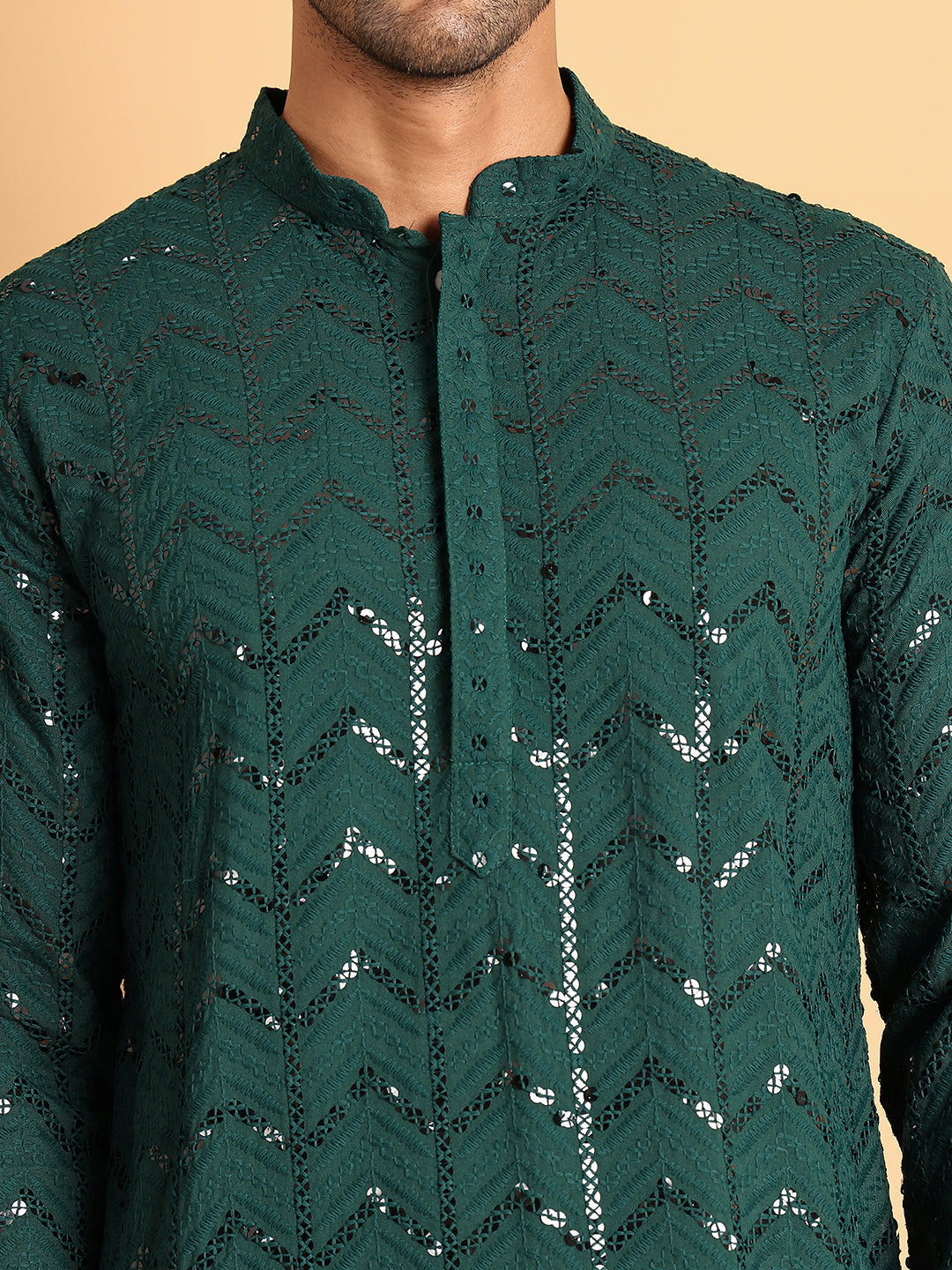 Embroidered Sequined Viscose Straight Kurta Pyjama ( JOKP P 5125Olive ) [FF] [A-9-10]