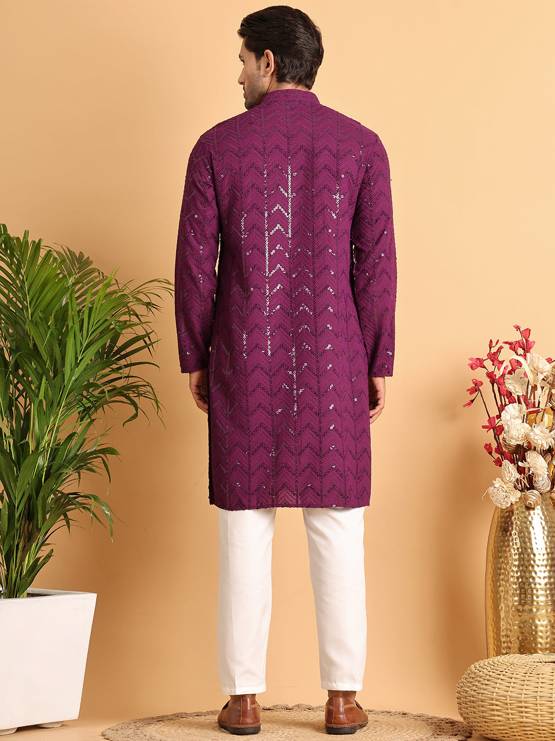 Embroidered Sequined Viscose Straight Kurta Pyjama ( JOKP P 5125Purple )