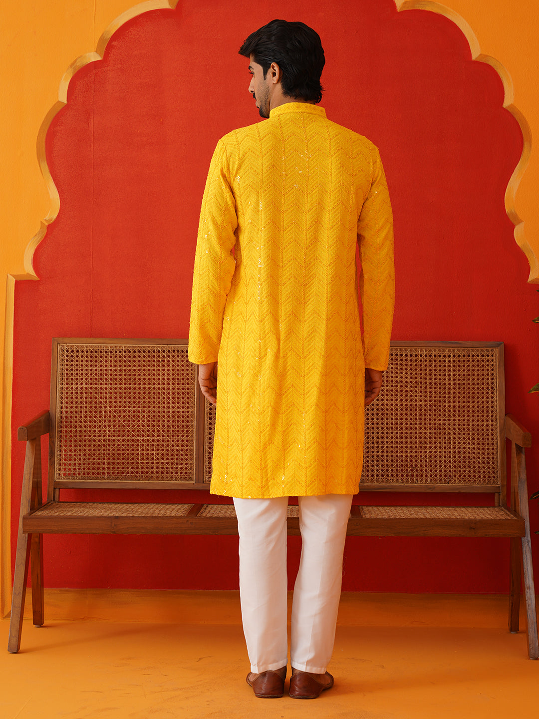 Embroidered Sequined Viscose Straight Kurta Pyjama ( JOKP P 5125Yellow ) [FF] [A-9-10]