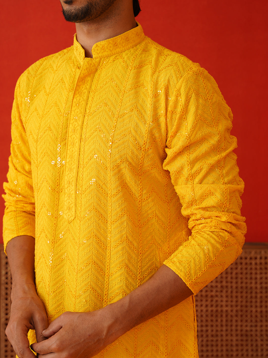 Embroidered Sequined Viscose Straight Kurta Pyjama ( JOKP P 5125Yellow ) [FF] [A-9-10]