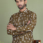 Embroidered Silk Blend Straight Kurta Pyjama ( JOKP 5126Mehndi )