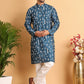 Embroidered Silk Blend Straight Kurta Pyjama ( JOKP P 5126Peacock )