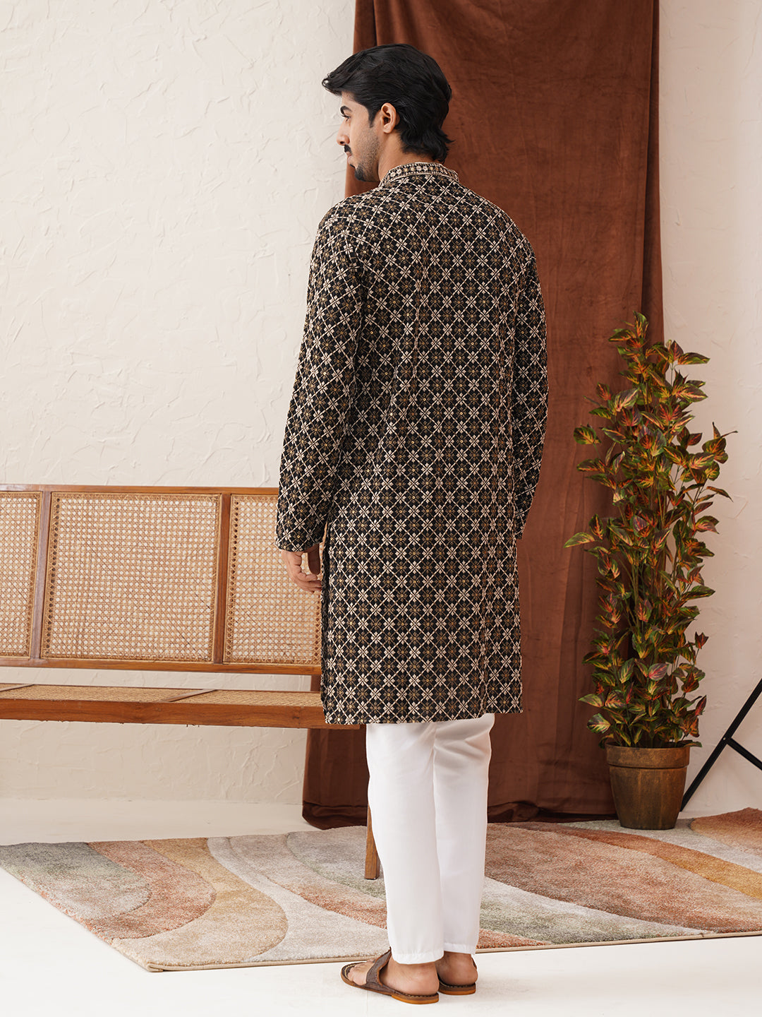 Embroidered Kurta Pyjama Set For Men ( JOKP P 5127Black )