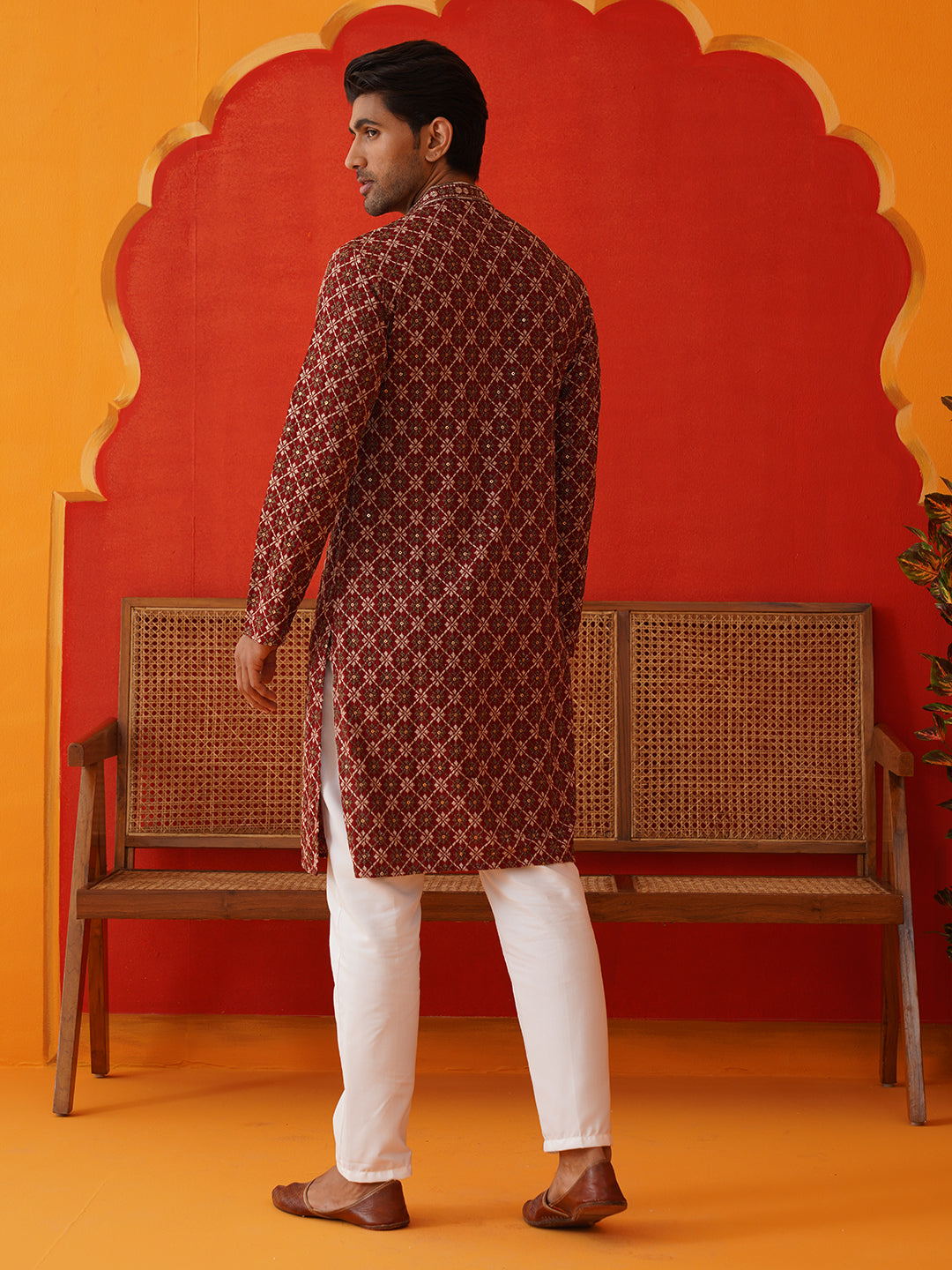 Embroidered Kurta Pyjama Set For Men ( JOKP P 5127Maroon )