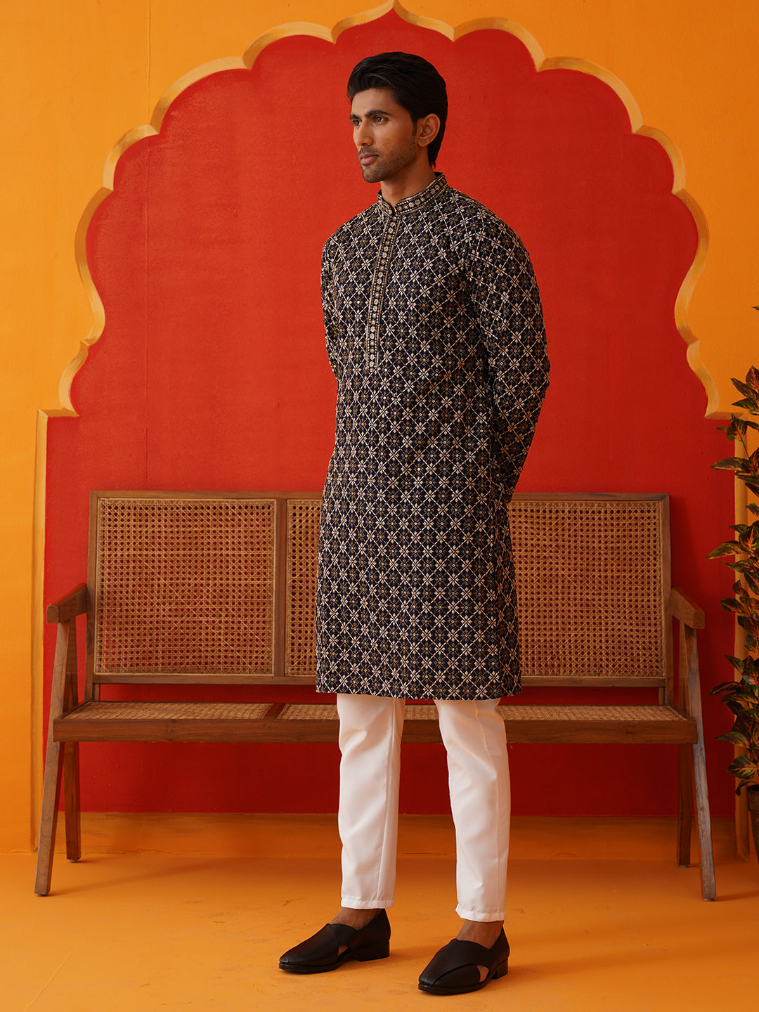 Embroidered Kurta Pyjama Set For Men ( JOKP P 5127Navy )