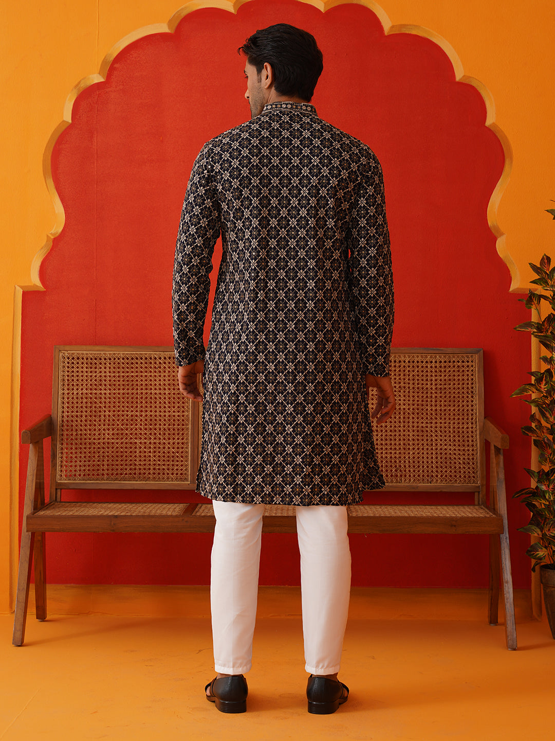 Embroidered Kurta Pyjama Set For Men ( JOKP P 5127Navy )