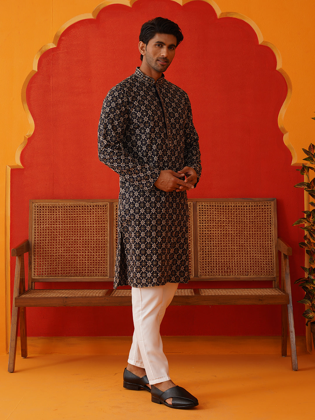 Embroidered Kurta Pyjama Set For Men ( JOKP P 5127Navy )