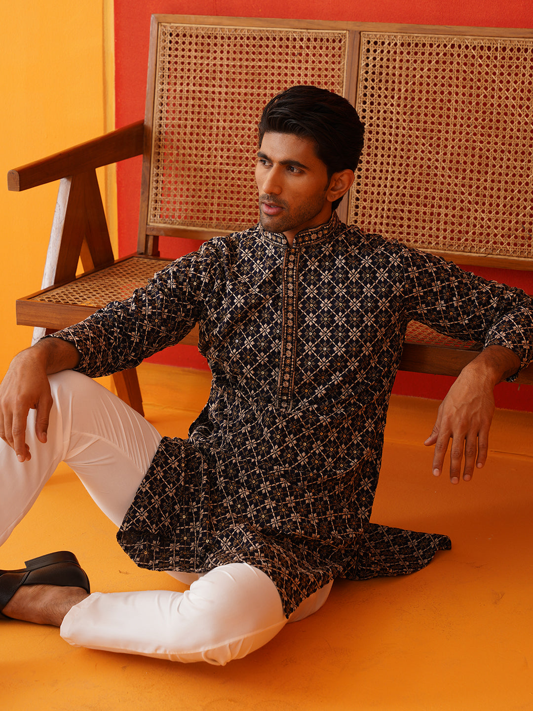 Embroidered Kurta Pyjama Set For Men ( JOKP P 5127Navy )