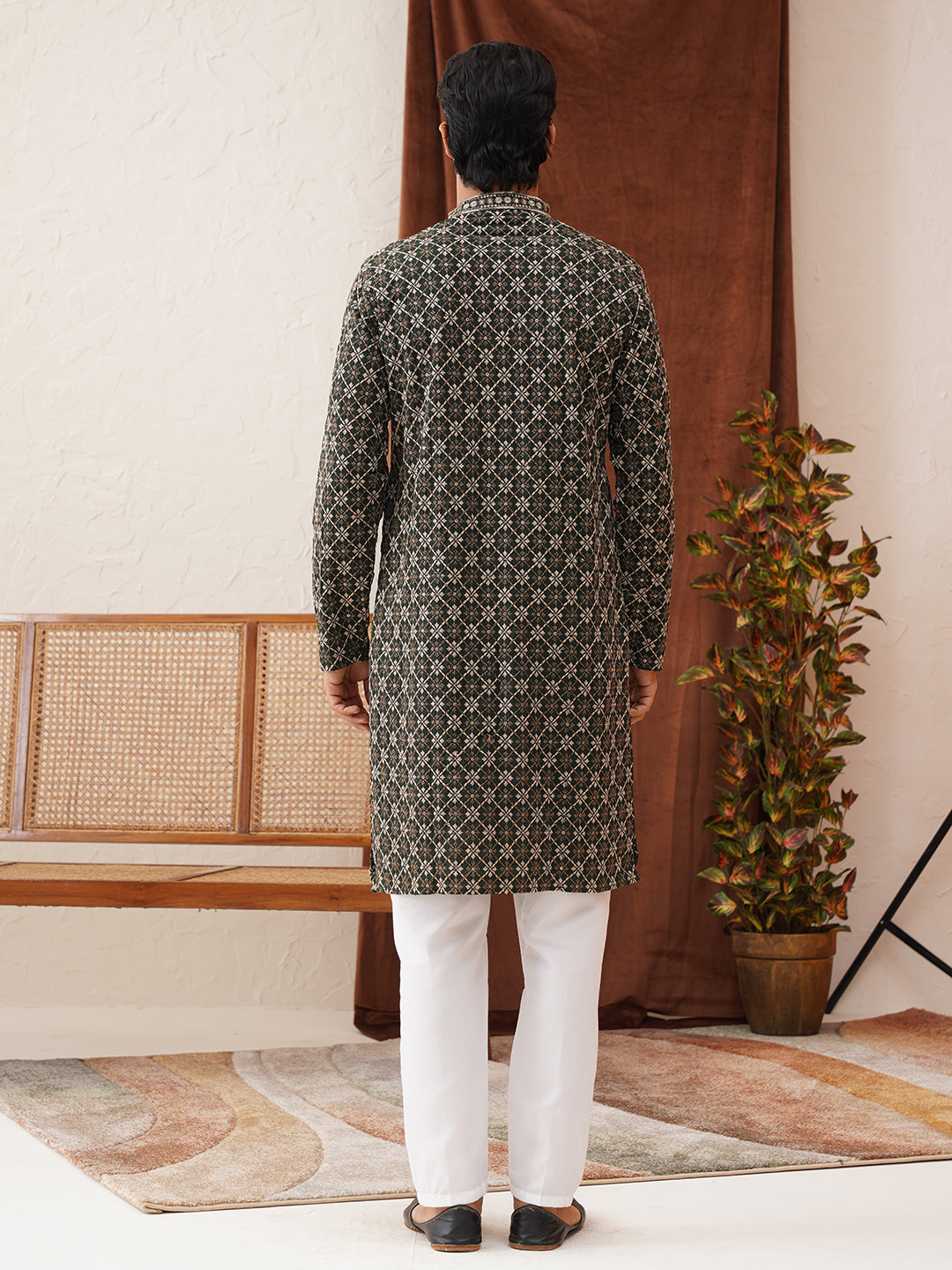 Embroidered Kurta Pyjama Set For Men ( JOKP P 5127Olive )