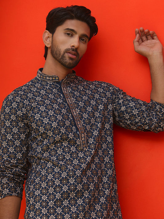 Embroidered Kurta Pyjama Set For Men ( JOKP P 5127 Peacock )