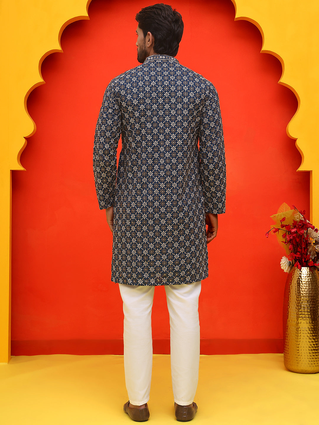 Embroidered Kurta Pyjama Set For Men ( JOKP P 5127 Peacock )