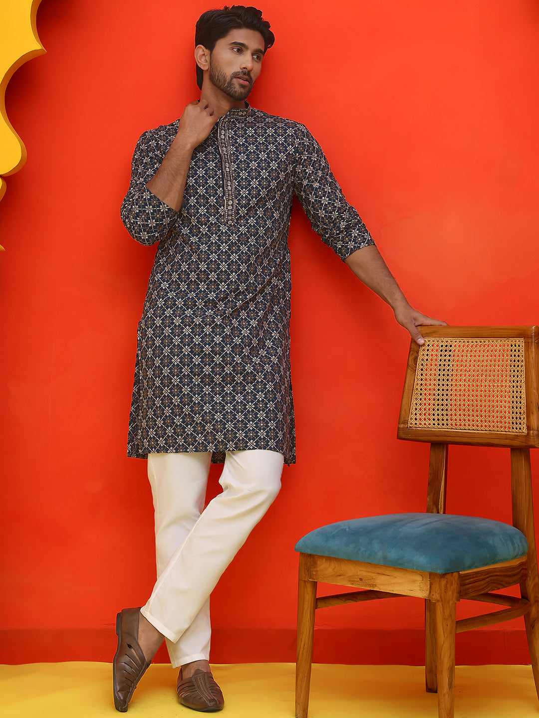 Embroidered Kurta Pyjama Set For Men ( JOKP P 5127 Peacock )