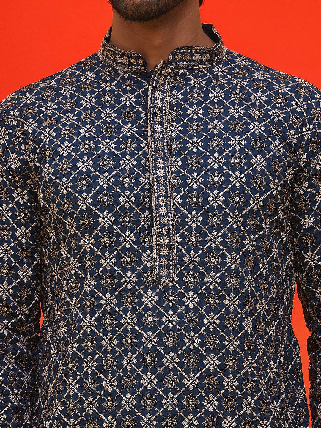Embroidered Kurta Pyjama Set For Men ( JOKP P 5127 Peacock )