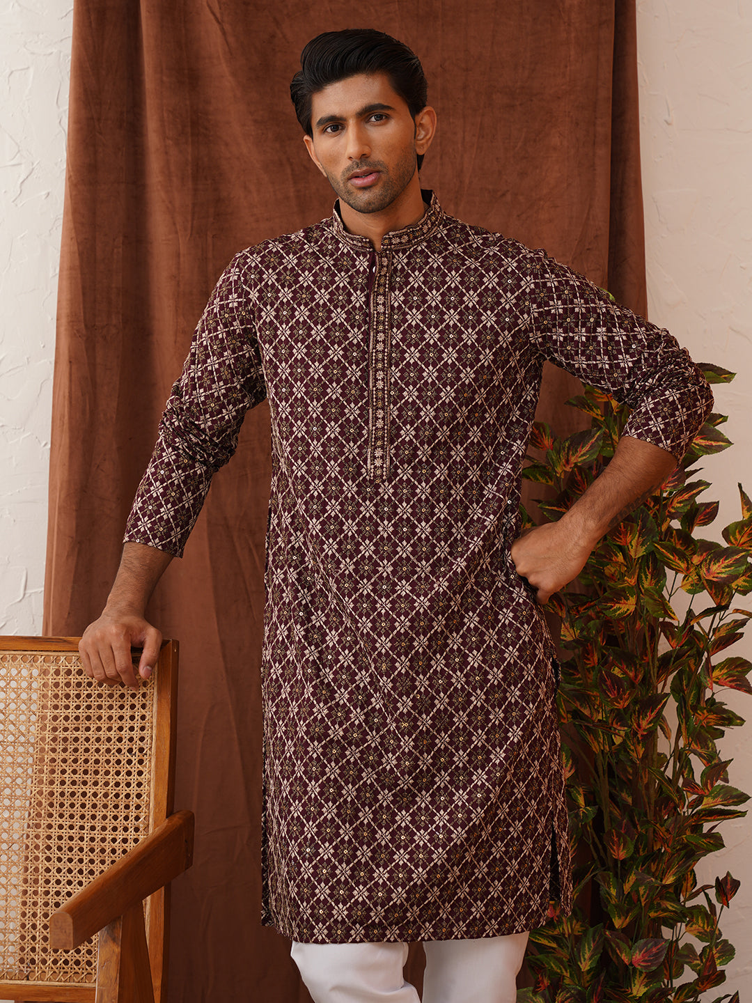 Embroidered Kurta Pyjama Set For Men ( JOKP P 5127Purple )