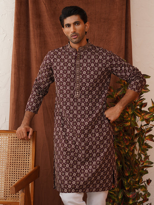 Embroidered Kurta Pyjama Set For Men ( JOKP P 5127Purple )