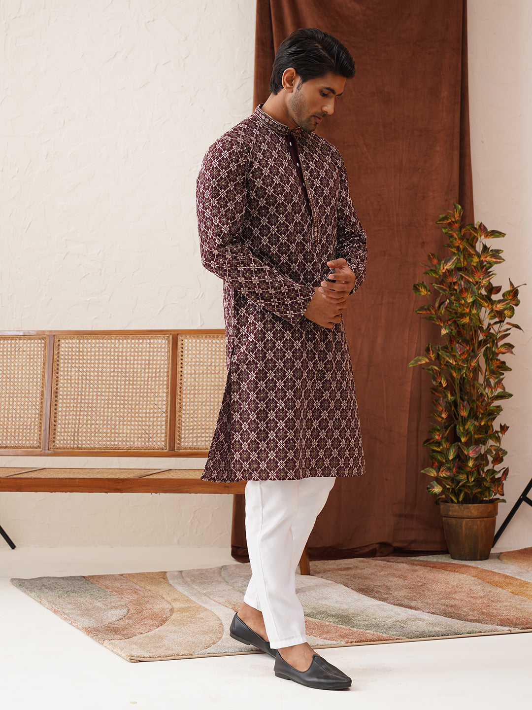Embroidered Kurta Pyjama Set For Men ( JOKP P 5127Purple )