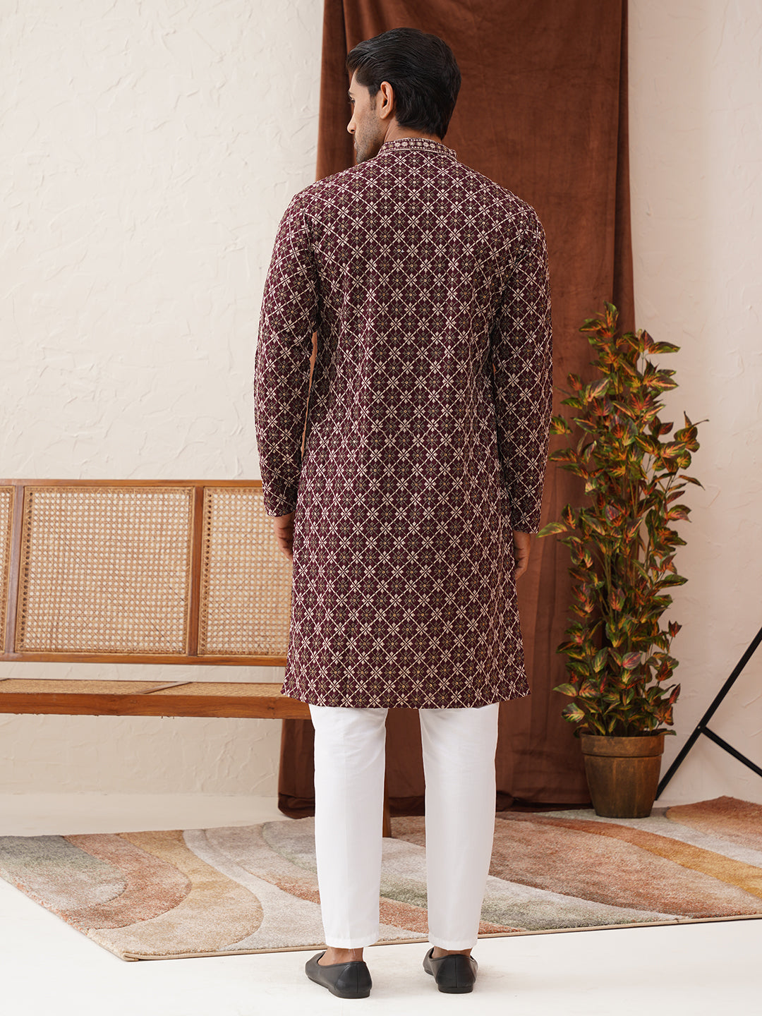 Embroidered Kurta Pyjama Set For Men ( JOKP P 5127Purple )