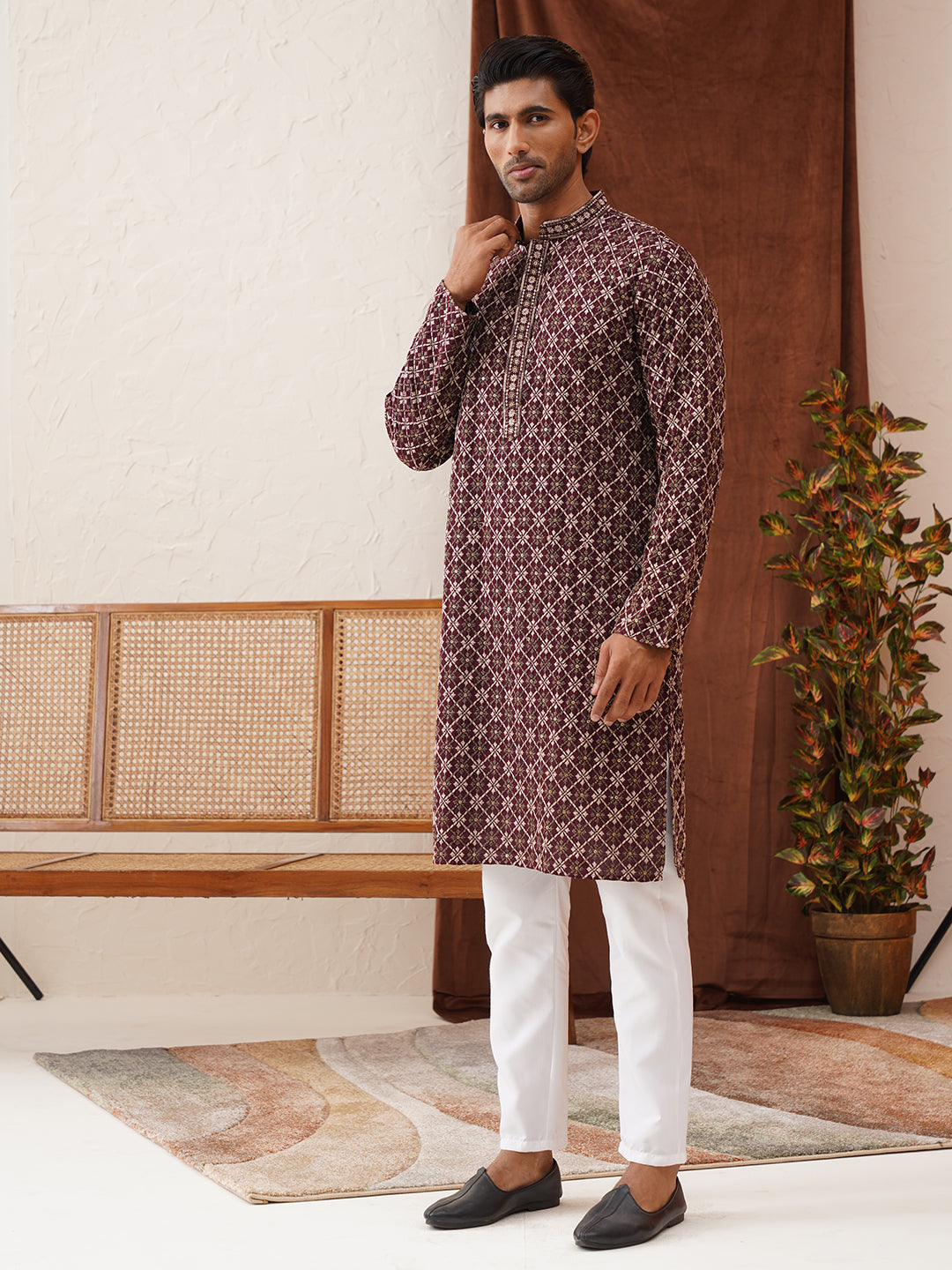Embroidered Kurta Pyjama Set For Men ( JOKP P 5127Purple )