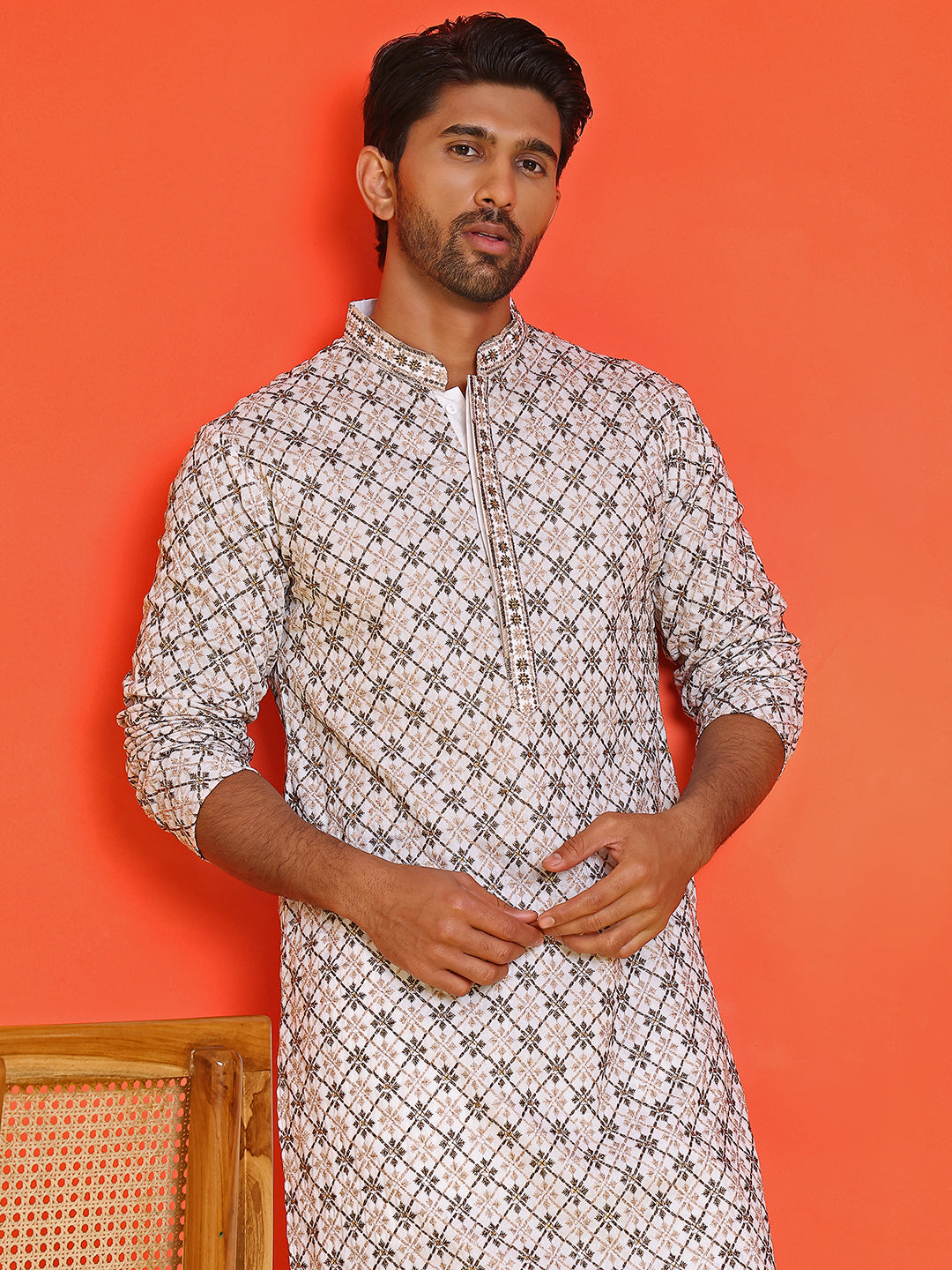 Embroidered Kurta Pyjama Set For Men ( JOKP P 5127 White )