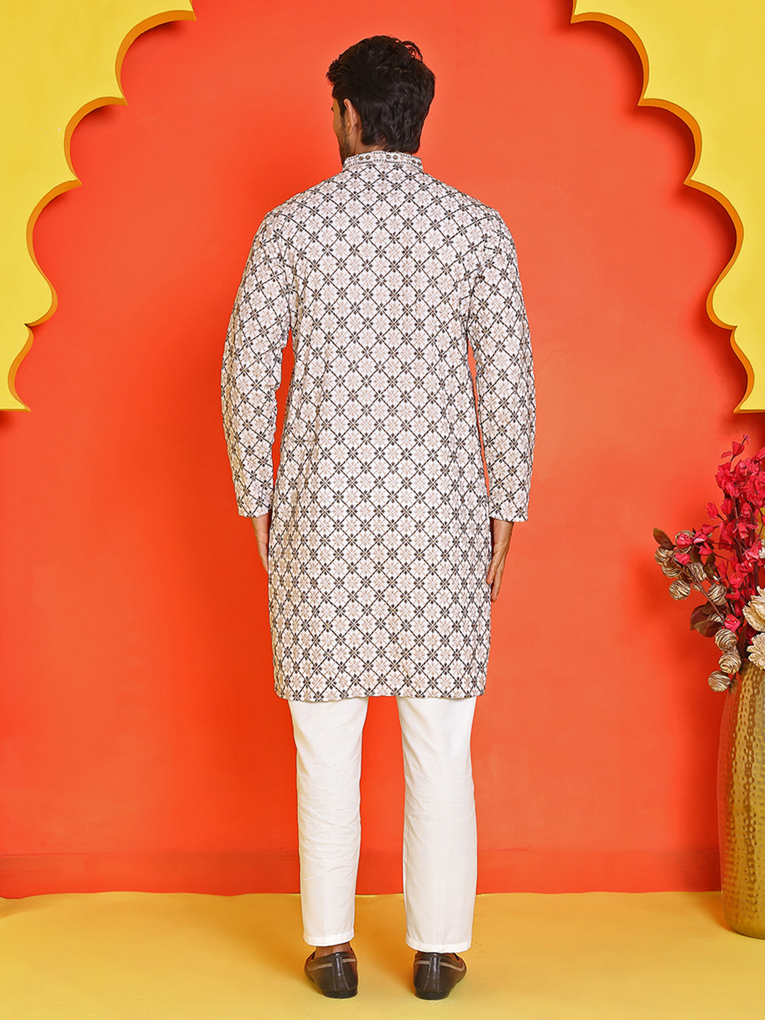 Embroidered Kurta Pyjama Set For Men ( JOKP P 5127 White )