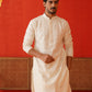 Sequins & Embroidered Kurta Pyjama Set For Men ( JOKP P 5128Cream )