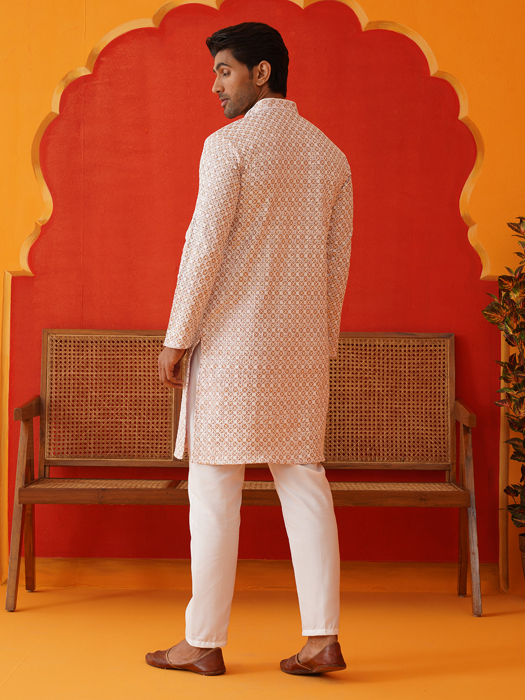 Sequins & Embroidered Kurta Pyjama Set For Men ( JOKP P 5128Pink )