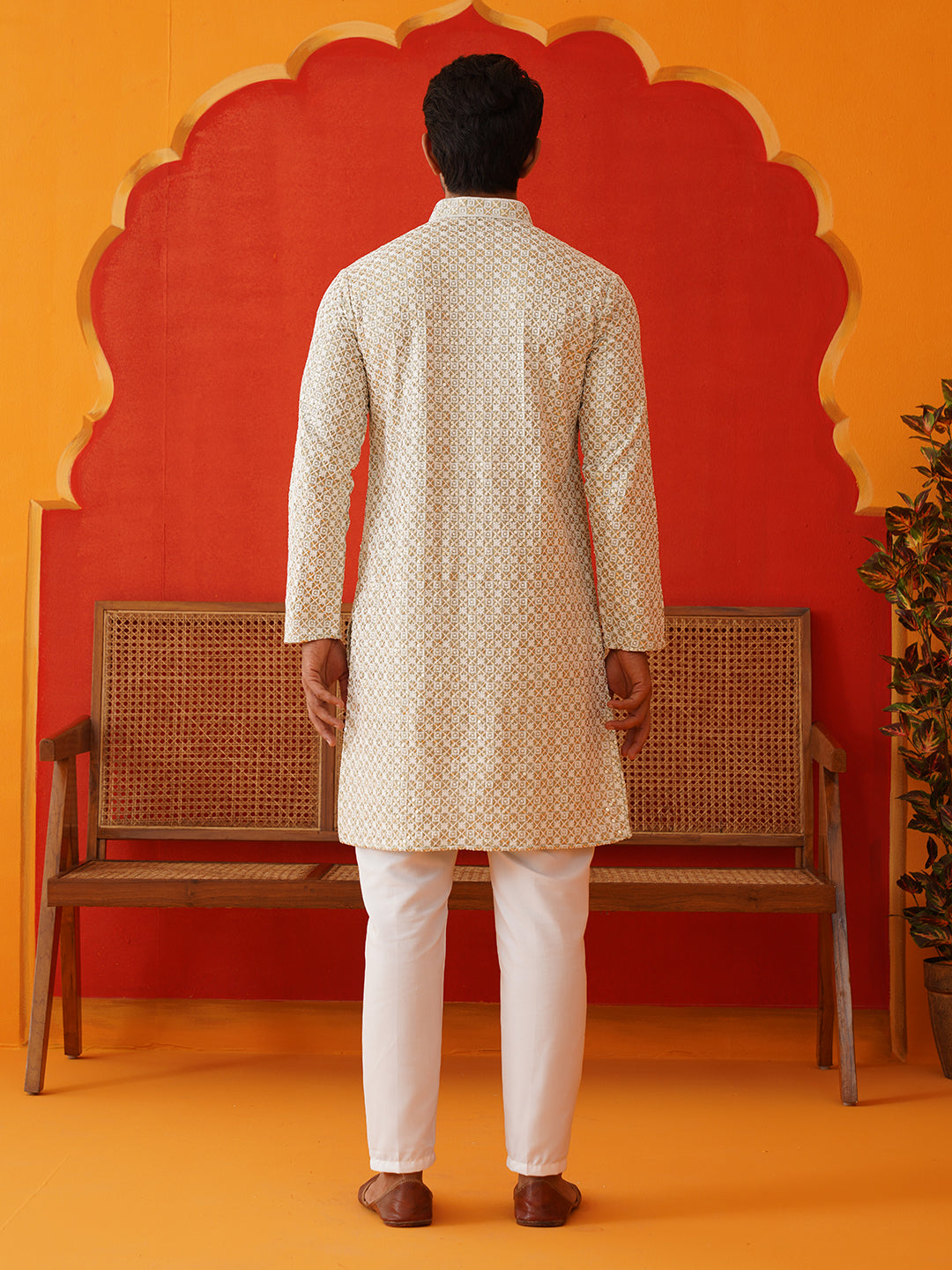 Sequins & Embroidered Kurta Pyjama Set For Men ( JOKP P 5128Pista )