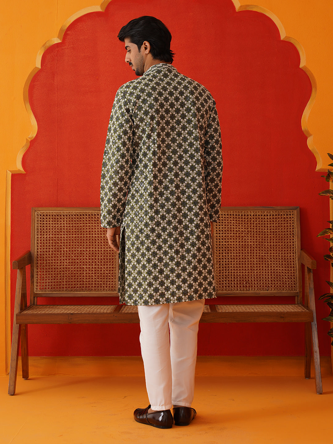 Viscose Embroidered Kurta Pajama Set For Men ( JOKP P 5129Olive )