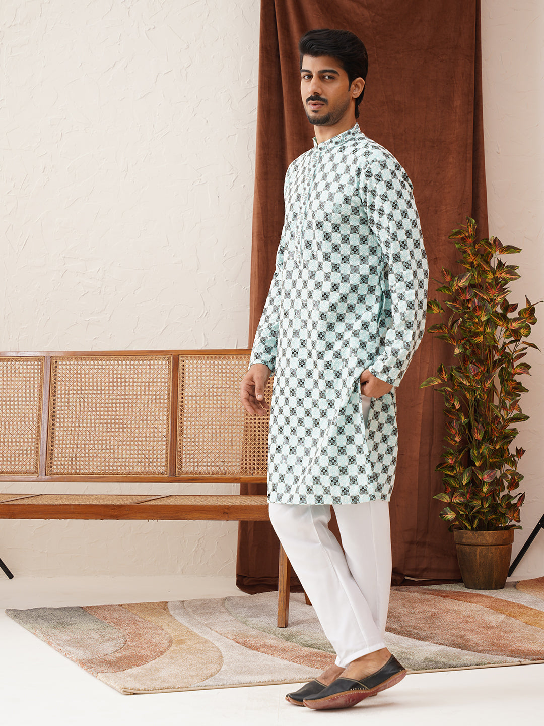 Viscose Embroidered Kurta Pajama Set For Men ( JOKP P 5129Sky )