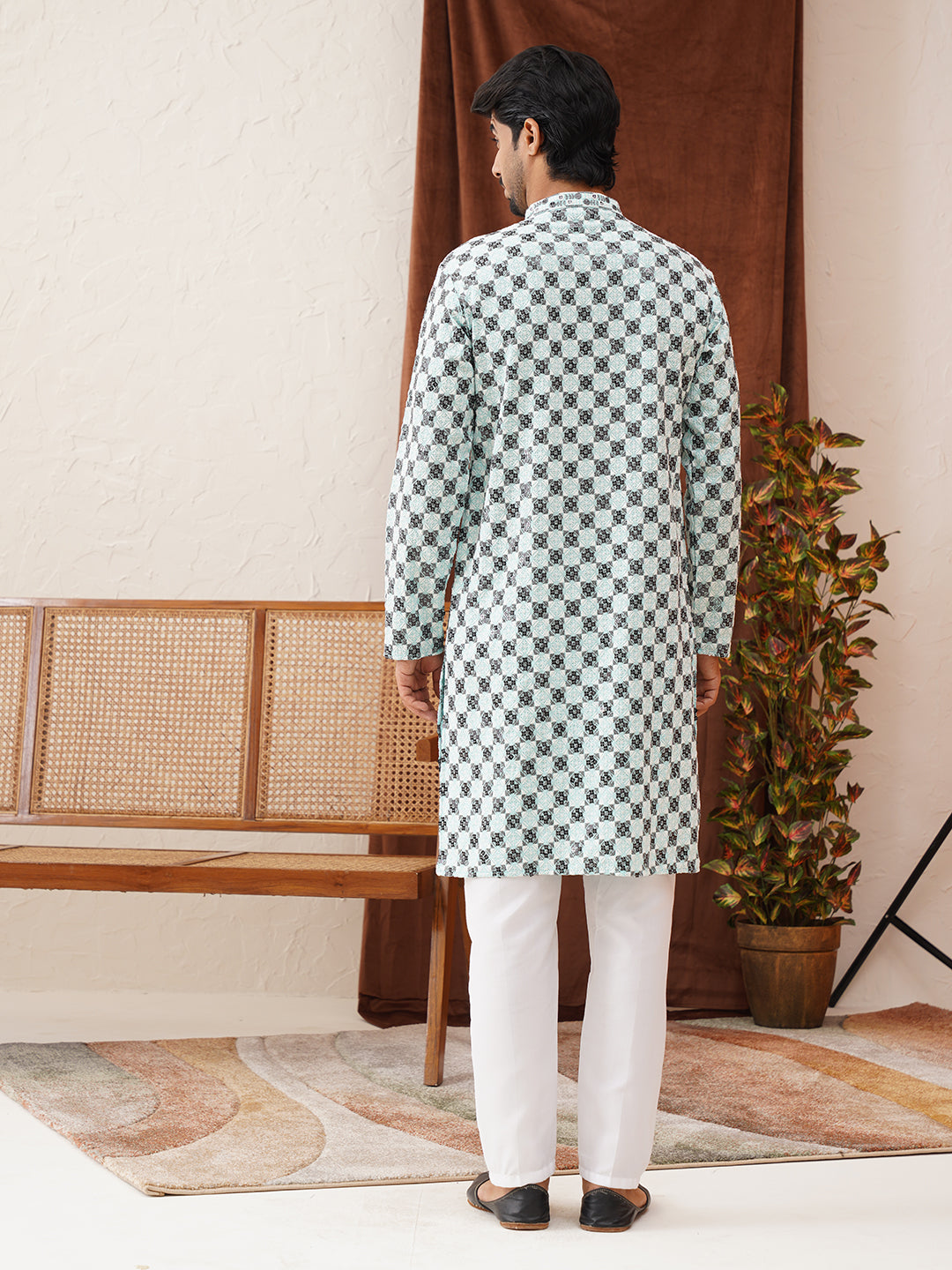 Viscose Embroidered Kurta Pajama Set For Men ( JOKP P 5129Sky )