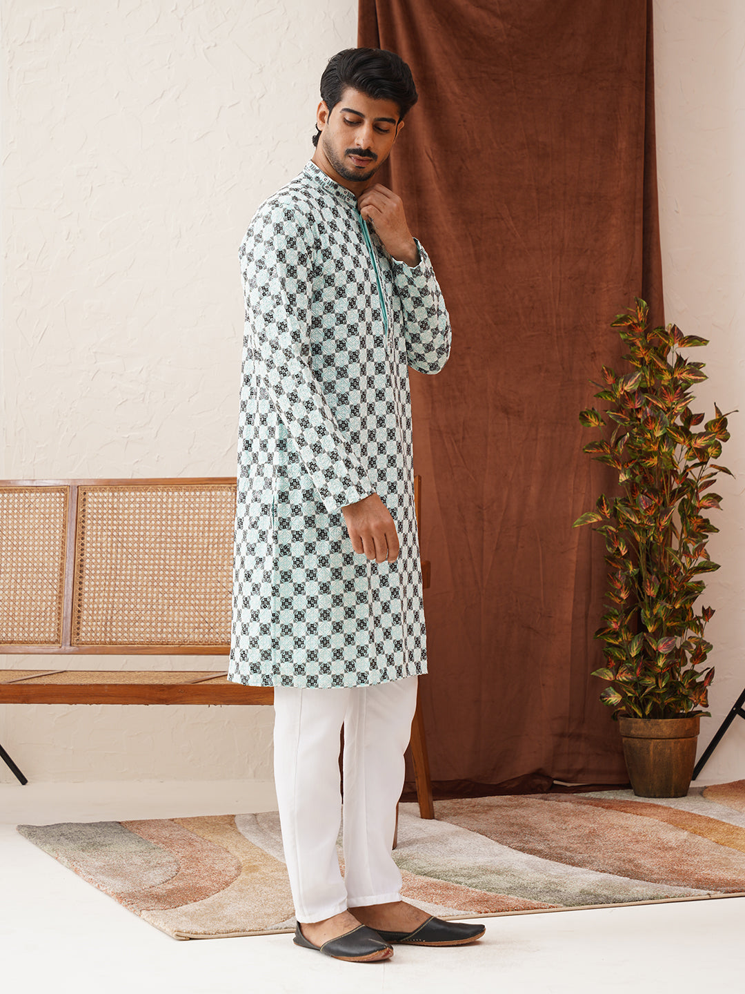 Viscose Embroidered Kurta Pajama Set For Men ( JOKP P 5129Sky )