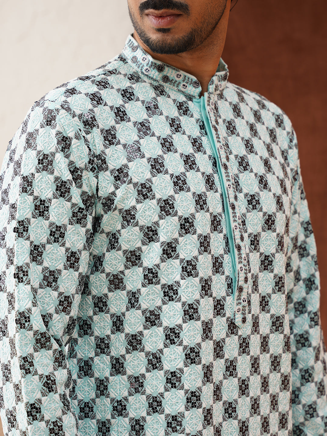 Viscose Embroidered Kurta Pajama Set For Men ( JOKP P 5129Sky )