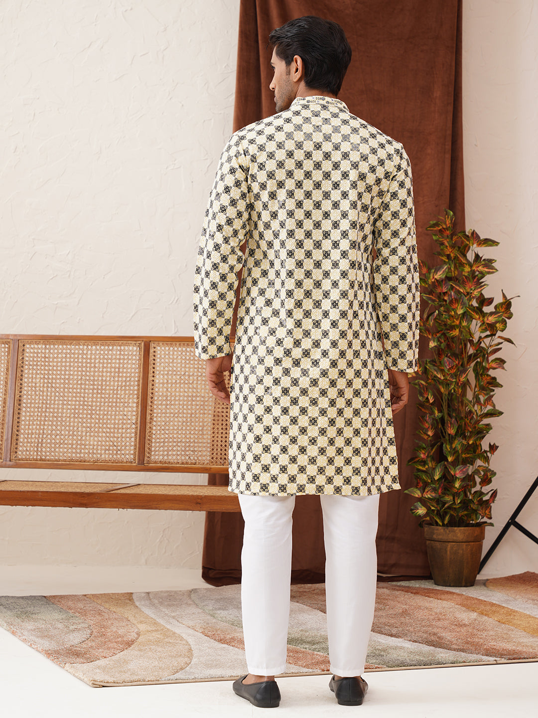 Viscose Embroidered Kurta Pajama Set For Men ( JOKP P 5129Yellow )